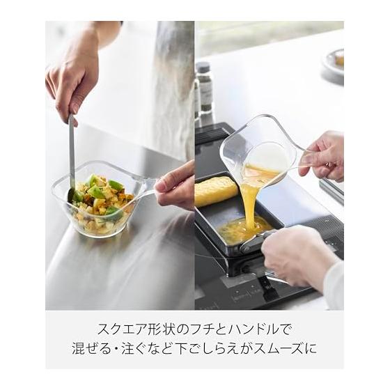 Yamazaki Jitsugyo Microwave Safe, Easy to Wash, Preparation Bowl with Handle, S, Clear, W18 x D12 x H5.5cm, Tower, Dishwasher Safe, with Scale, Made