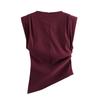 New European and American Fashion Simple Pleated Decorative Shoulderless Top