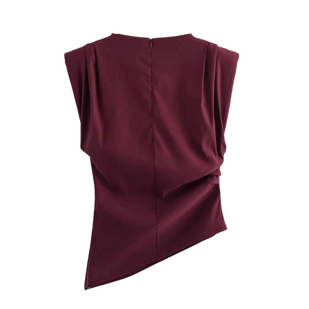 New European and American Fashion Simple Pleated Decorative Shoulderless Top