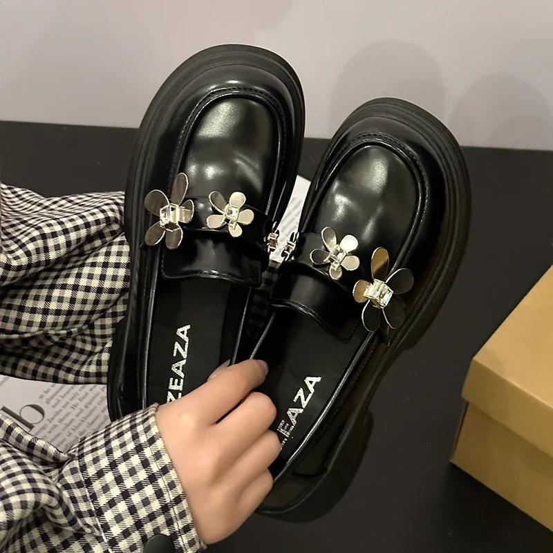 Spring Summer Shoes Female British Style Thick-soled College  Casual Loafers Genuine Leather Fashion Girls