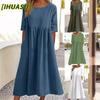 Robes Décontractées d'Été et de Printemps, Couleur Unie, Imprimé, Manches Courtes, Col Rond