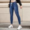 Women's Skinny  Trendy Jeans Distressed Stretchy Denim Pants Elastic Waist Drawstring Denim Trousers