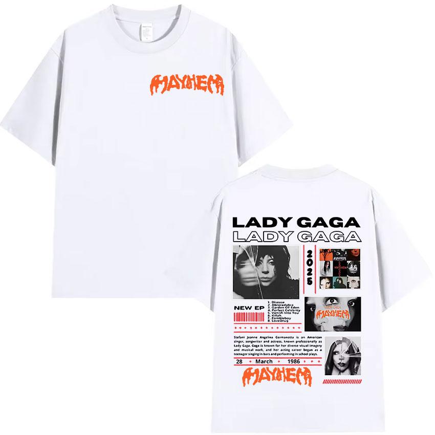 Lady Gaga Mayhem Tour Album 2025 Graphic T Shirts Unisex Women Vintage High Quality Clothing T-shirt Hip Hop Oversized Cotton Tees