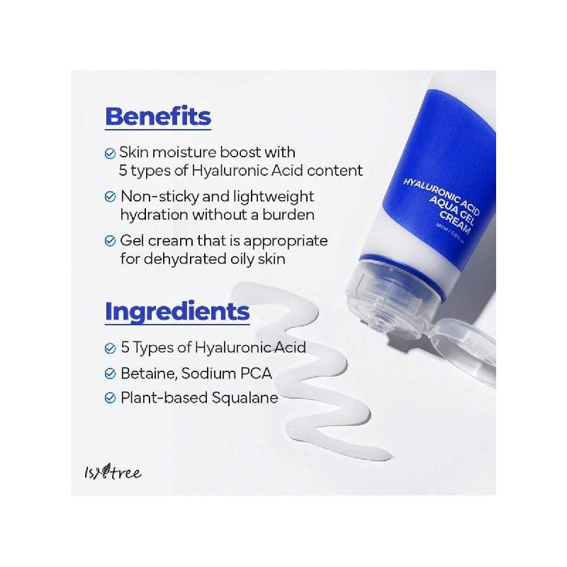 Isntree Cremă Gel Acvatic cu Acid Hialuronic 100ml | Îngrijirea Pielii Coreeană | Gel Hidratant Lejer | Hidratant cu Absorbție Rapidă