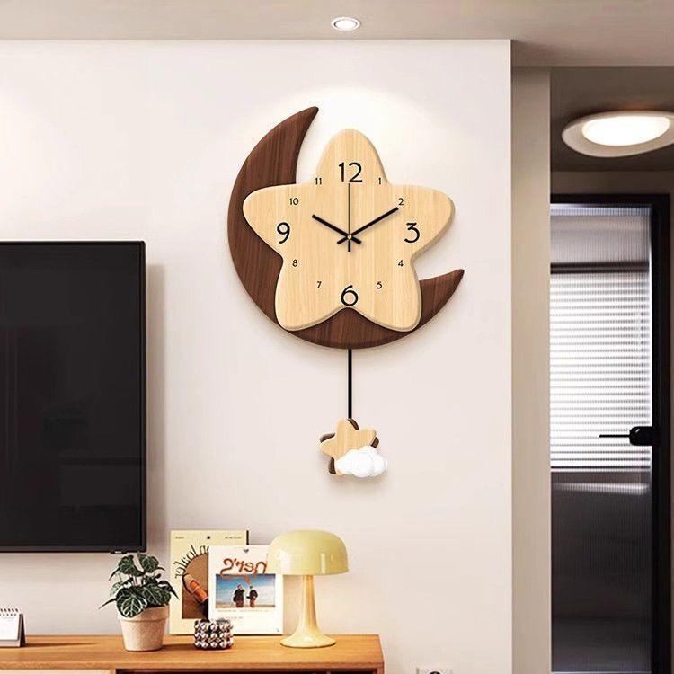 Log Color Retro Living Room Wall Clock New Moon Creative Clock Home Watch Wall Hanging Fashion Pendulum Clock