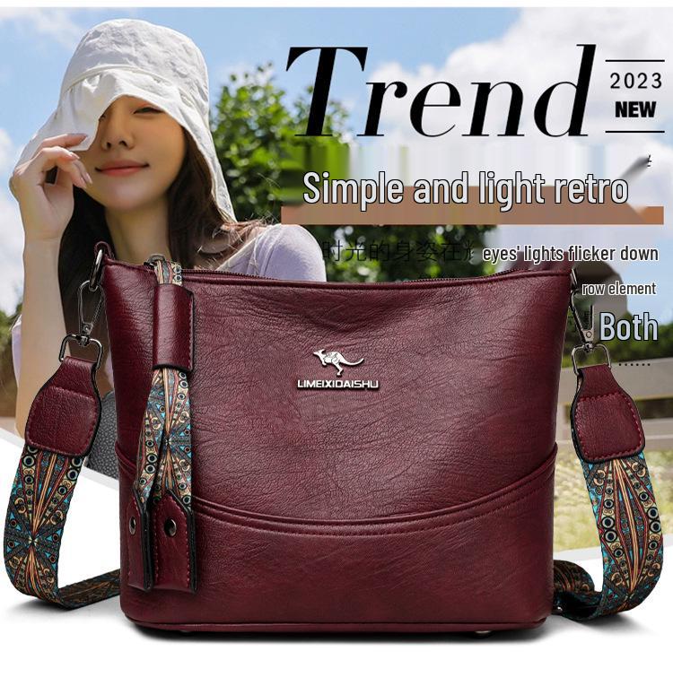 2025 Women's Versatile Embroidered Bucket Bag with Wide Strap - Large Capacity Shoulder & Crossbody