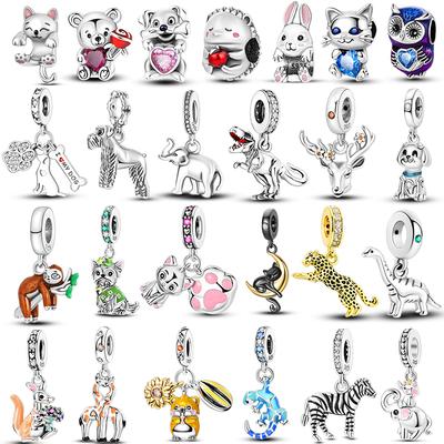 Animal Charms Copper Pet Cat Doggy Paw Sloth Giraffe Glass Beads Fit Original Bracelets Women' Diy Jewelry