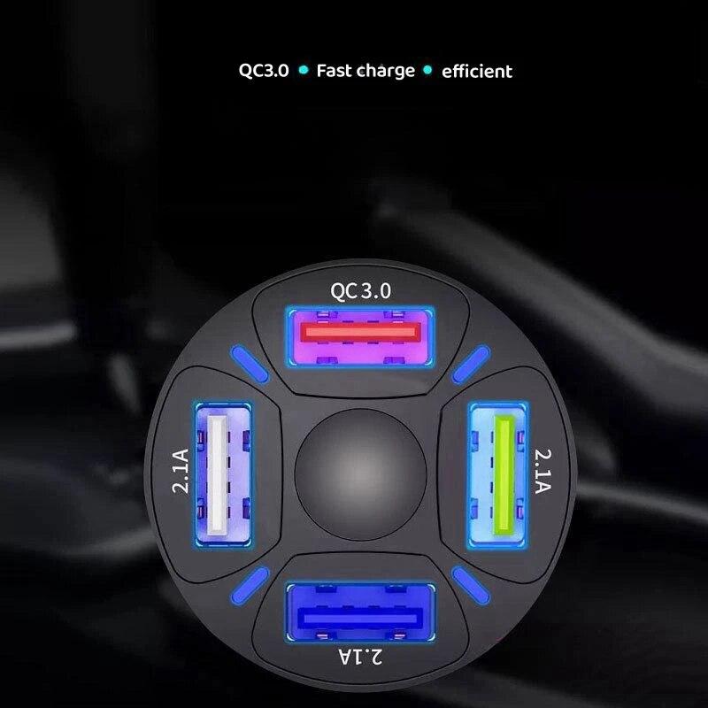 35W USB Car Charger 5.4A 4Ports Fast Charging Phone Adapter for IPhone 16 15 14 IPad Xiaomi 14 Huawei P60 Samsung Quick Charger 3.0