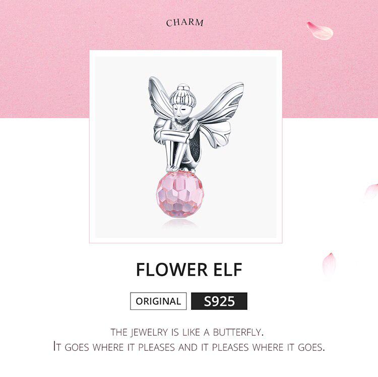 WOSTU Blume Elf Charme 925 Sterling Silber Rosa Zirkon Fee Perle Fit Original Armband Anhänger Geschenk