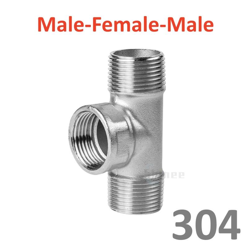 DN6/DN8/DN15/DN25 male+male+Female Threaded 3 Way Tee T Pipe Fitting 1/4" 1/2" 3/4" 1" 1-1/4" BSP Threaded 304 Stainless Steel