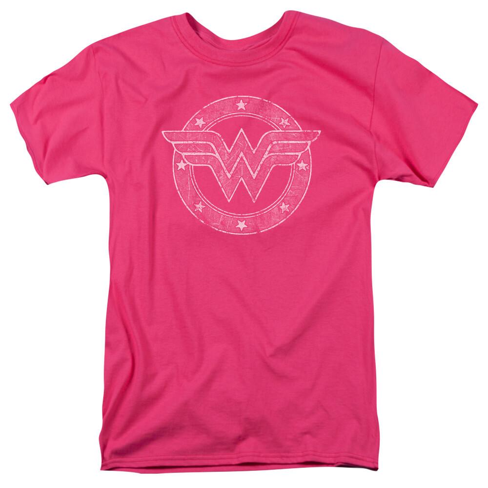 Wonder Woman Tattered Emblem T Shirt Mens Licensed Classic DC Comic Tee Hot Pink XL