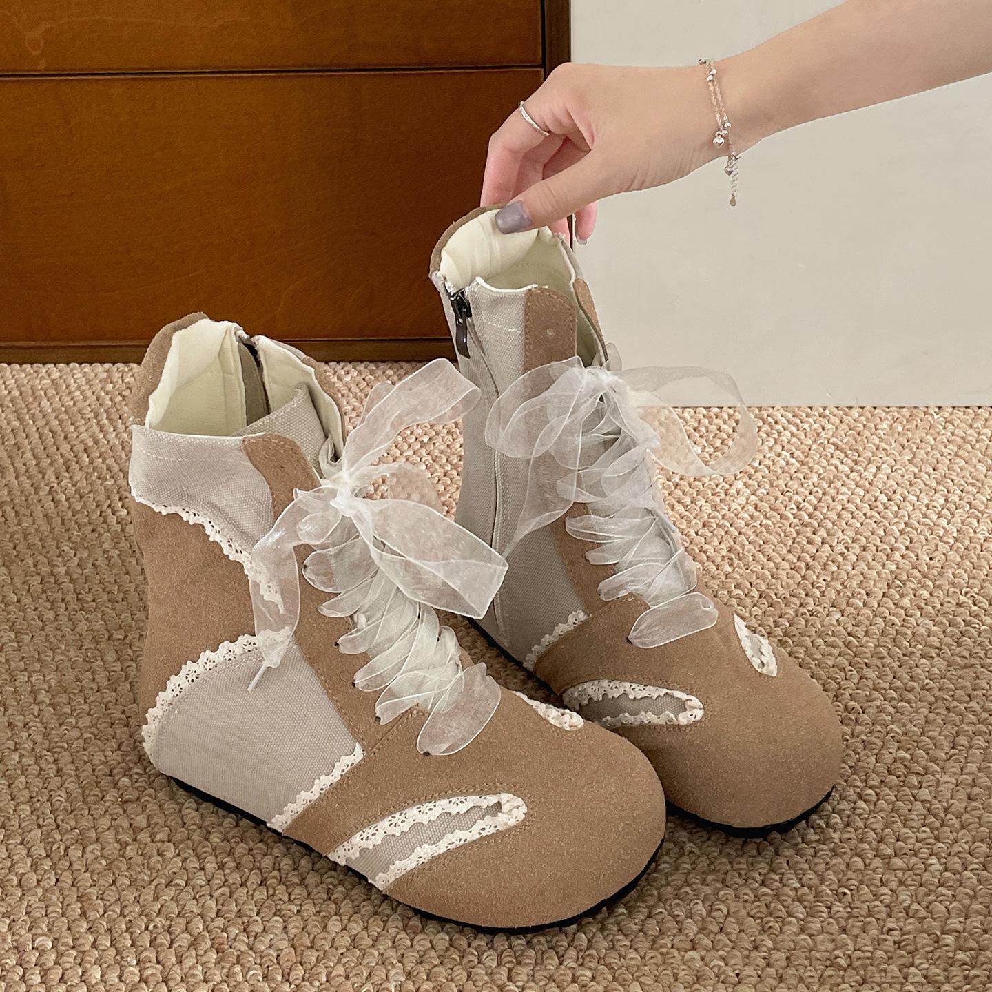 

Queen Fan retro khaki inner heightening flat boots children 2025 new autumn versatile soft-soled Birkenstock short boots 40 хакі