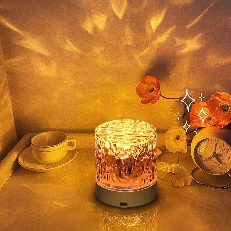 Cylindrical Water Ripple Atmosphere Light Mood Night Light Crystal Rotating Projection Color Bedroom Bedside Atmosphere Small Ta