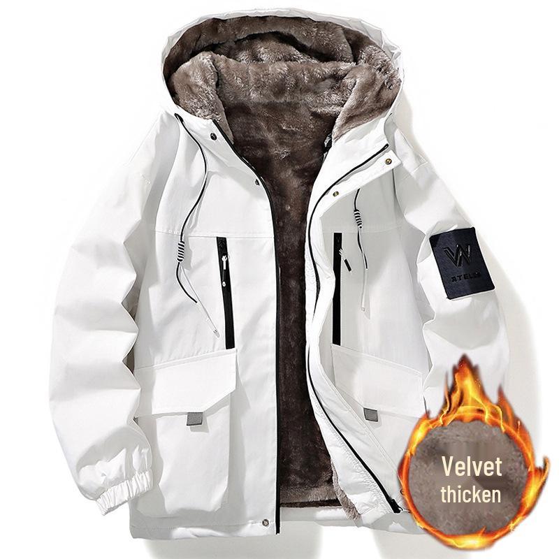 

Teen Plus Velvet Thickened Hooded Jacket - Hong Kong Style, Warm & Stylish for High School Students in Autumn & Winter. XL білий