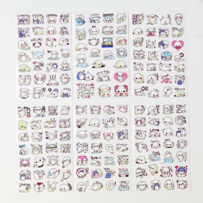 Creative Set of 6 Pieces of Japanese Paper Stickers Student Diy Hand Account Stickers Stationery Store Small Gifts Children's Cartoon Stickers