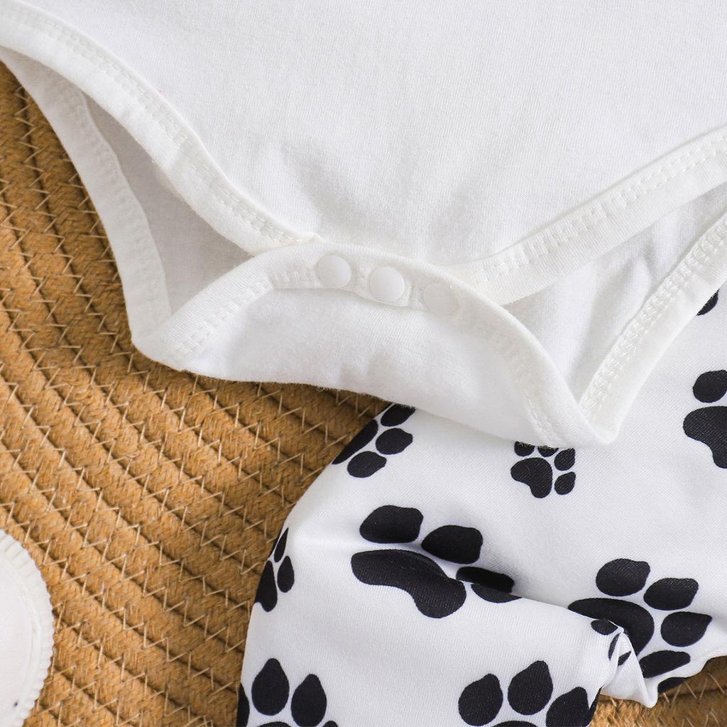 3pcs Infant Baby Funny Slogan Print Cotton Bodysuit + Hat + Paw Pattern Pants Clothing Set