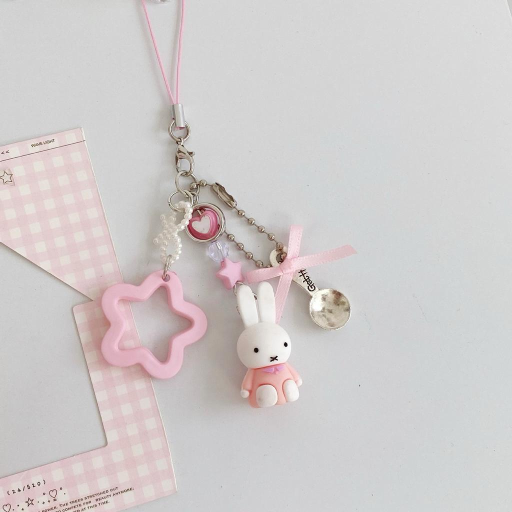 1 Stück Miffy Lebensmuseum, Grenzüberschreitendes Miffy Häschen Cartoon Retro Schlüsselanhänger Tasche Anhänger Y2K Punk Stil Stern