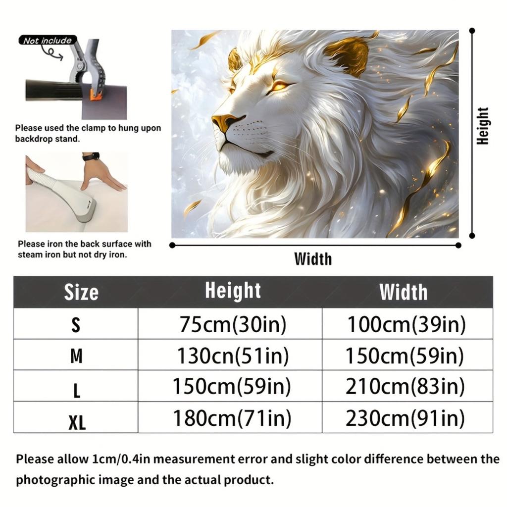 Majestic White Lion Tapestry Wall Hanging, Golden Accent Animal Print Tapestry, Boho Home Decor For Living Room Bedroom