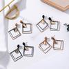 Women Unique Frosted Square Double Layer Geometry Pendant Earrings