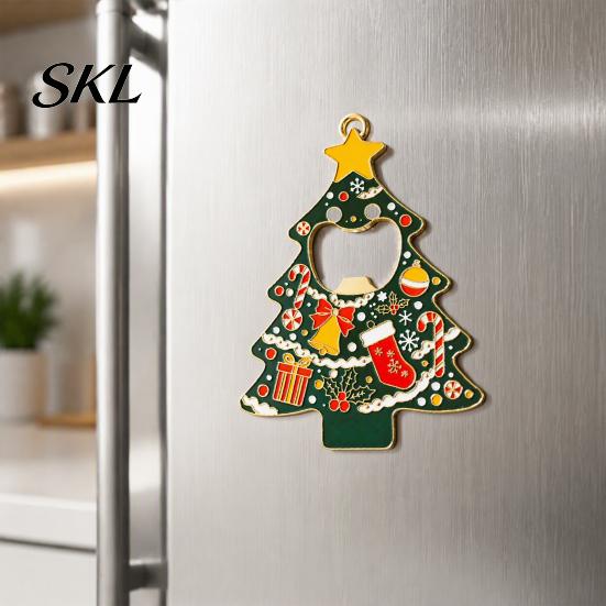 Festive Home Bar Accessory Christmas Tree Bottle Opener, Metal Beer Cap Opener with Magnet Solid Fridge Sticker, Holiday Kitchen Decor, Party Souvenir