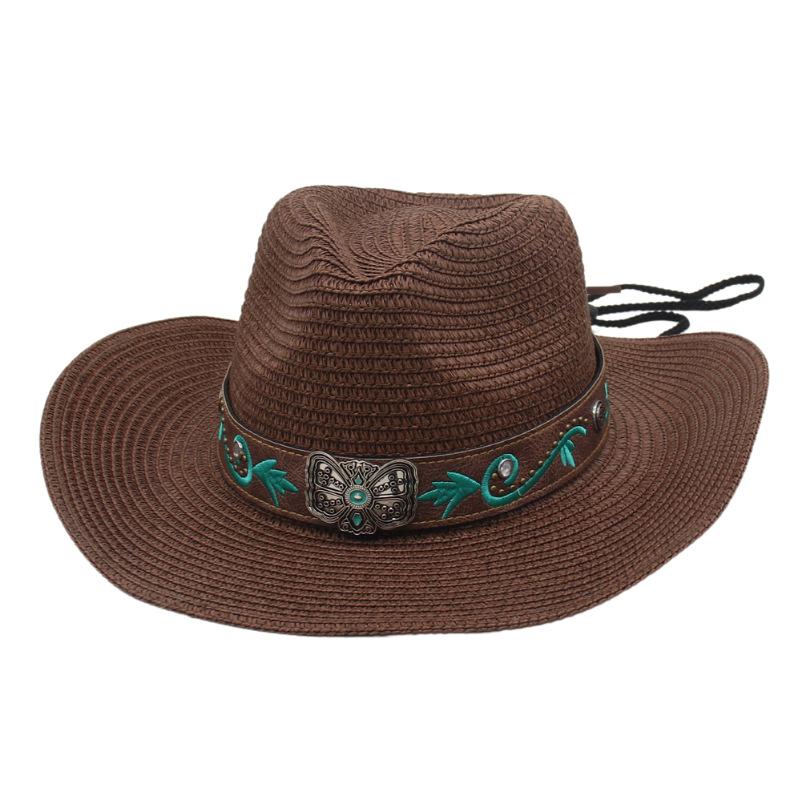 Lightweight Foldable Adjustable Straw Western Cowboy Big Brim Beach Hat for Men and Women Seaside Vacation Spring Summer Outdoor Travel