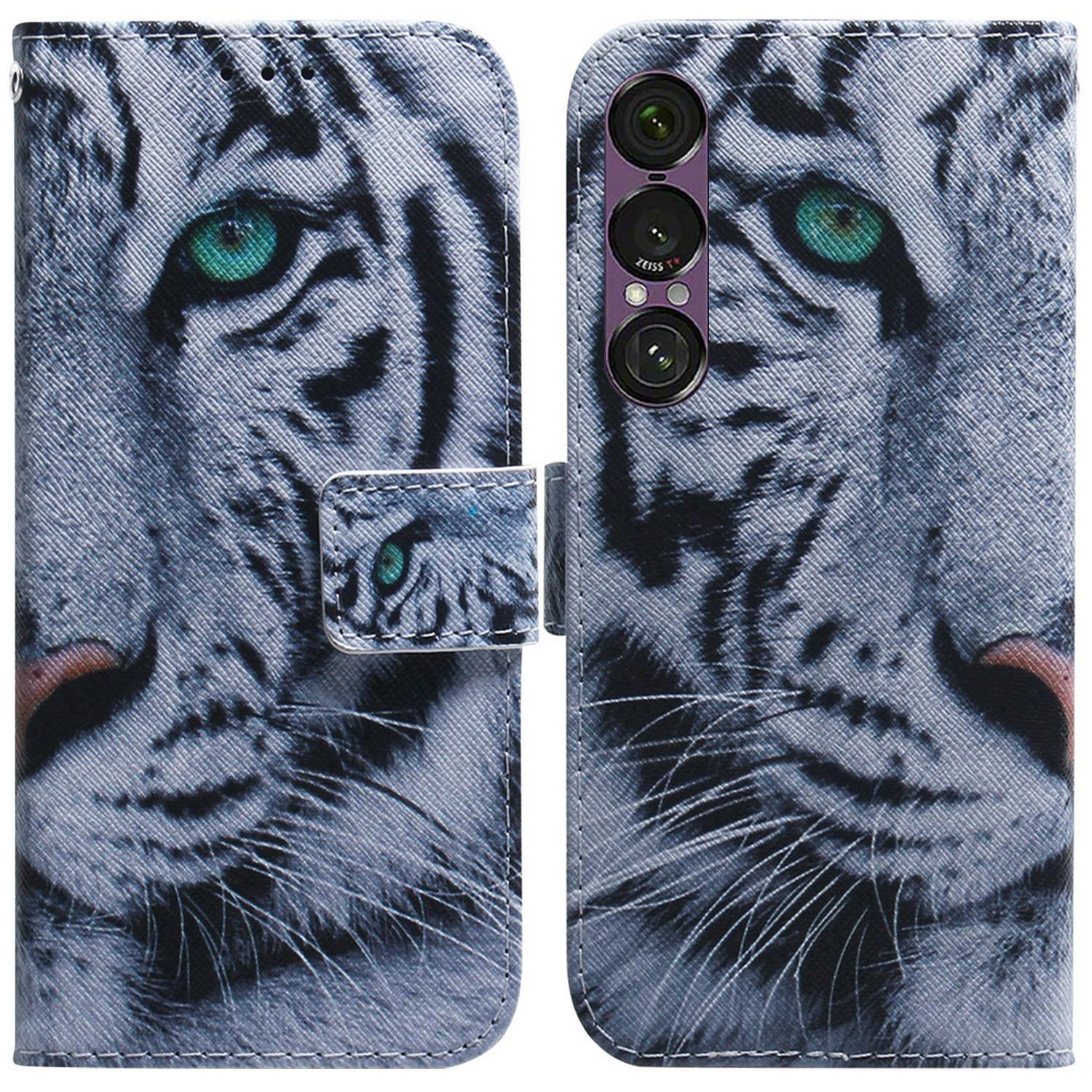 

For Sony Xperia 1 VII Wallet Case Pattern Print Leather Phone Cover Tiger