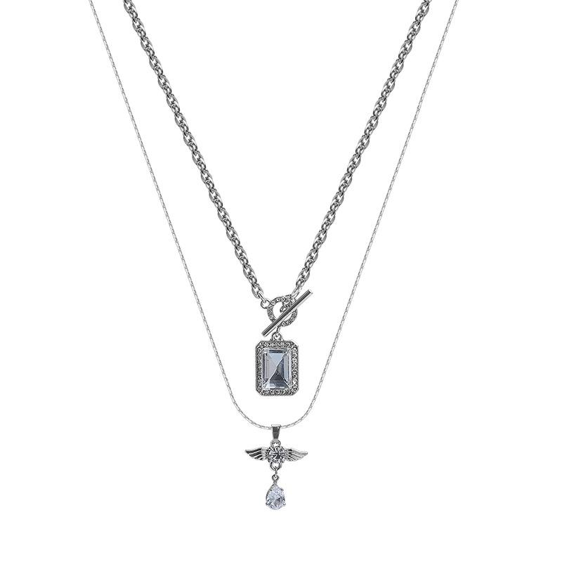 

Персонализированная металлическая цепочка в стиле ретро с ангелом и цирконием, двухслойное ожерелье из титановой стали, кулон, ювелирные изделия