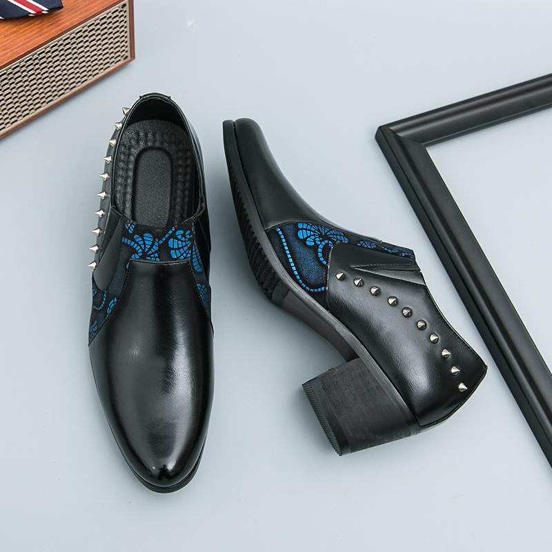 Fashion New Designer Pointed Punk Rivet Wedding Formal Leather Height Increasing Shoes For Men Casual Loafers Homecoming Dress Footwear