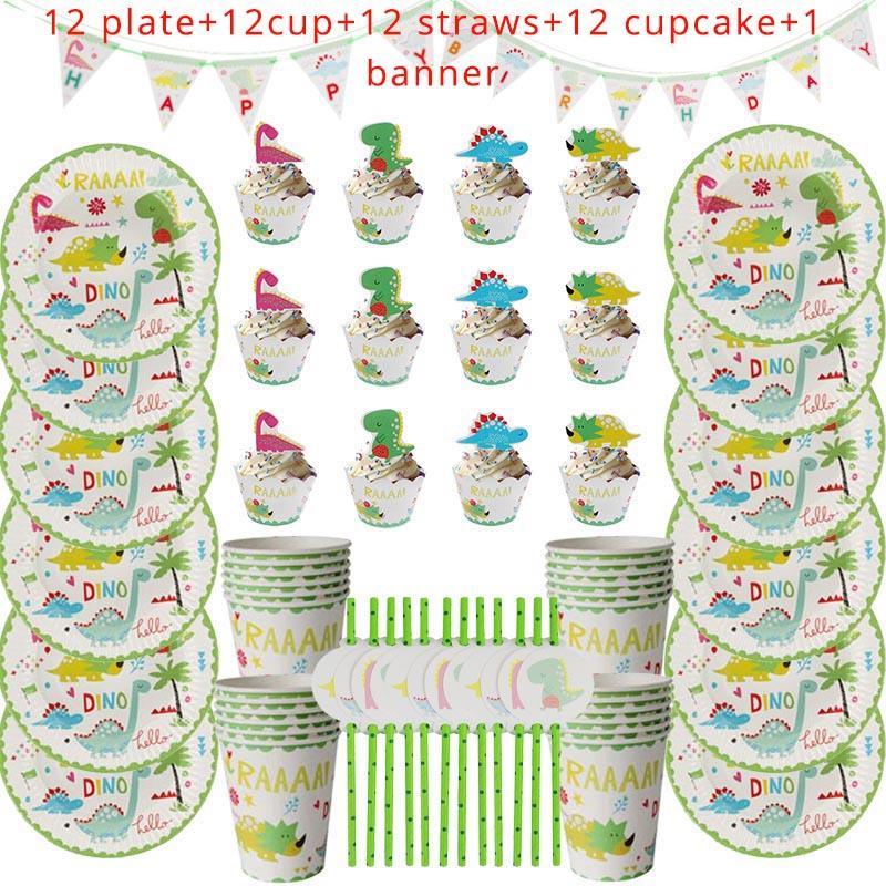 Dino Party Supplies Dinosaur Balloons Paper Straws Cups Plates Kids Boy Birthday Party Decoration Jungle Dinosaur Party Decor