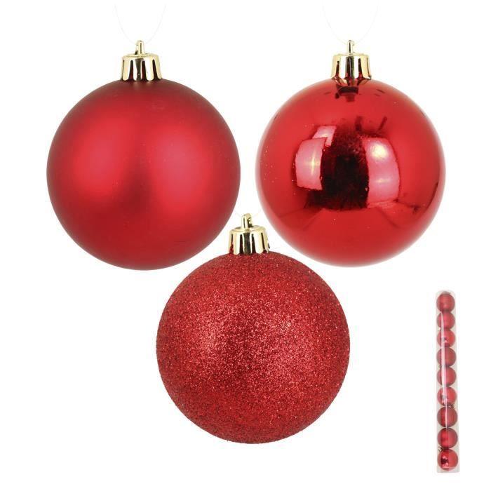 Objets décoratifs - 1001kdo - Set de 9 boules - Rouge - Diamètre 6 cm - PVC