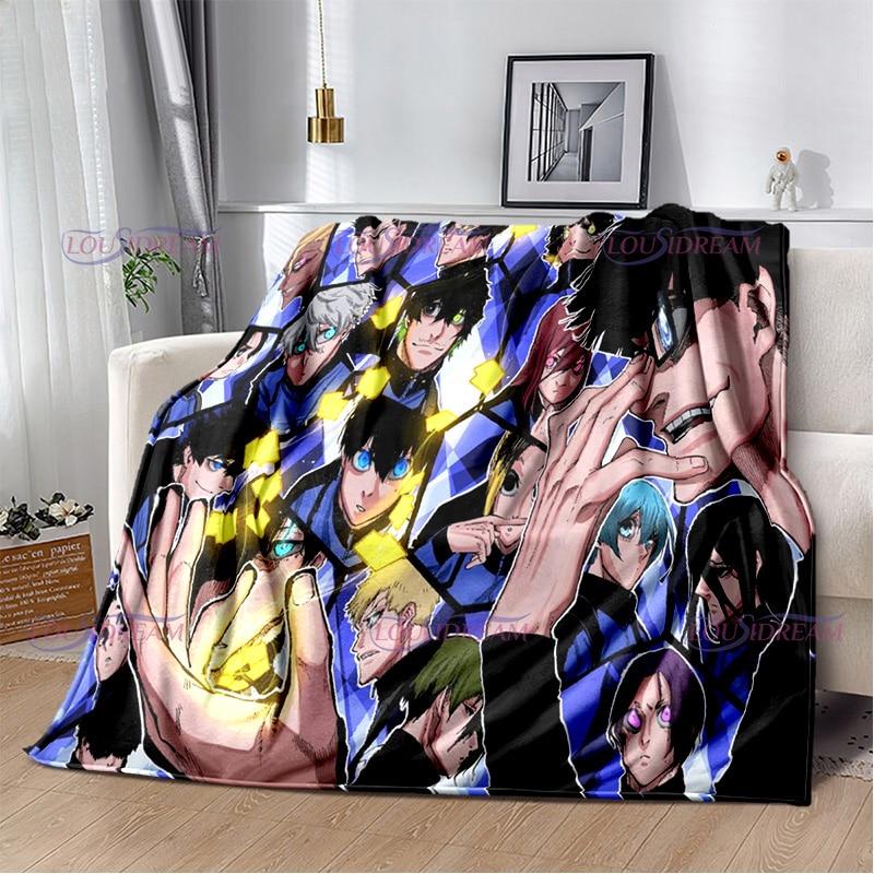 Manta con cierre azul de dibujos animados japoneses, manta cálida de felpa acogedora para el hogar, para cama, sofá, regalos ligeros para niños