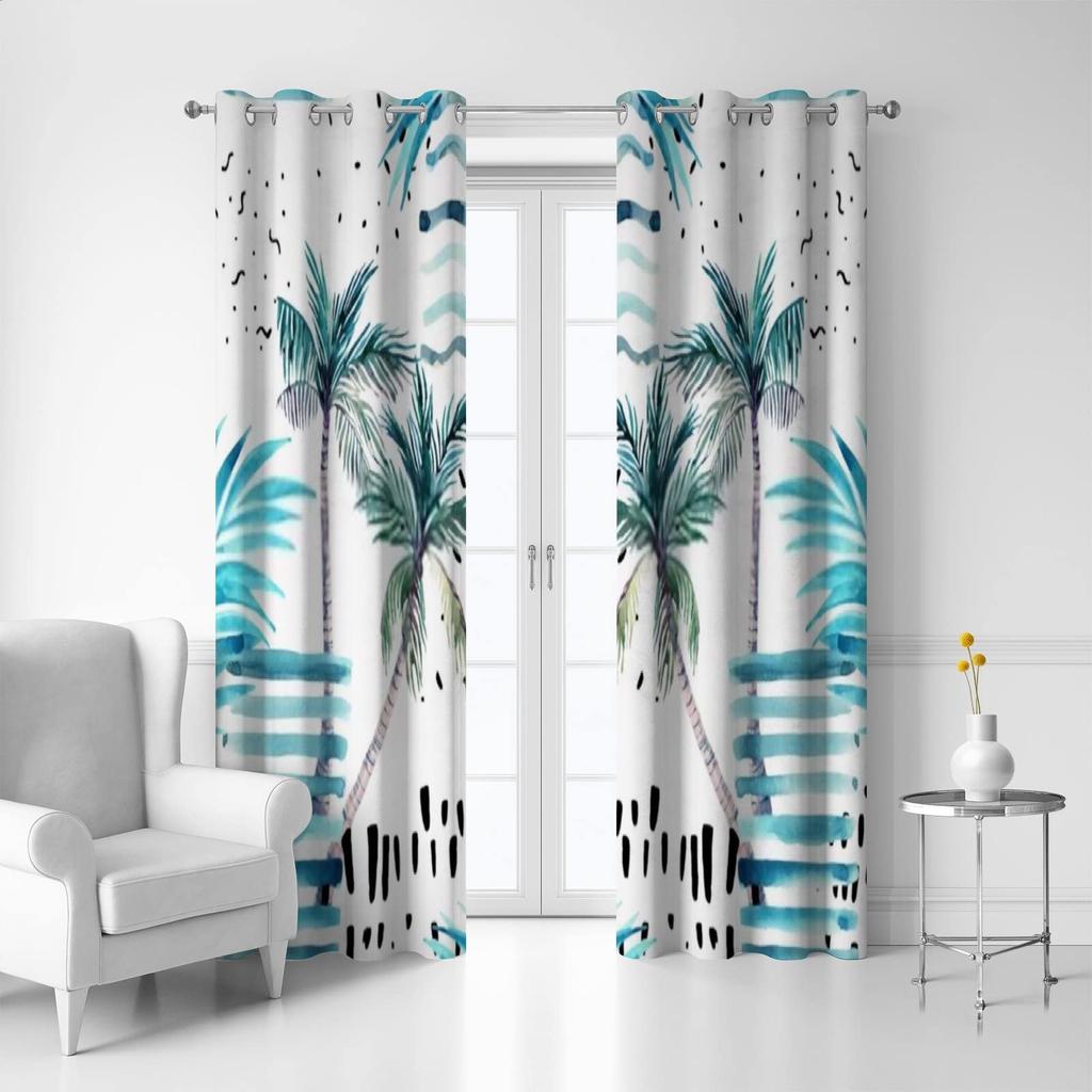 Tropical Coconut Tree Curtain Hawaii Landscape Printed Blackout Curtains Kitchen Living Room Bedroom Windows Drapes 2 Panel Set