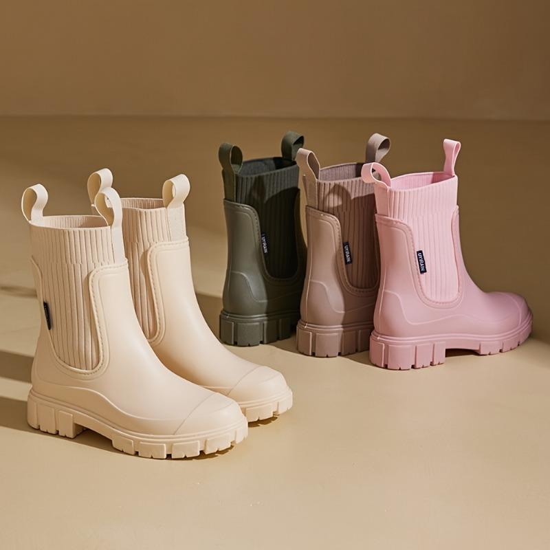 [Slip-Resistant Chelsea Boots] Slip-Resistant Chelsea Rain Boots | Women's Round Toe, PVC Upper & Sole, Comfortable Fabric, Versatile Outdoor Footwear