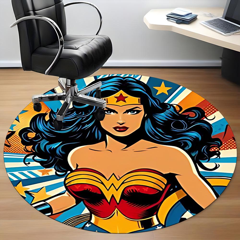 1pc Wonder Woman Office Round Area Rug, Under Office Chairs Bedroom Living Room Home Decor, Room Deco, Available In Various Sizes