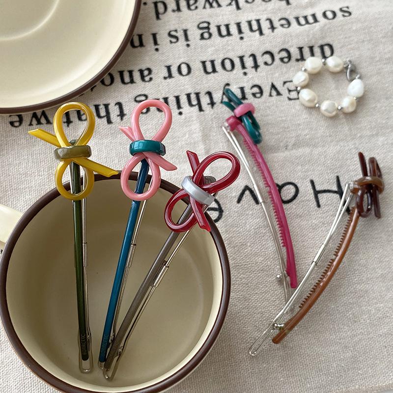 Retro Blues 3D Bow Acetate Hair Clip - High-End Women's Travel Claw Clip