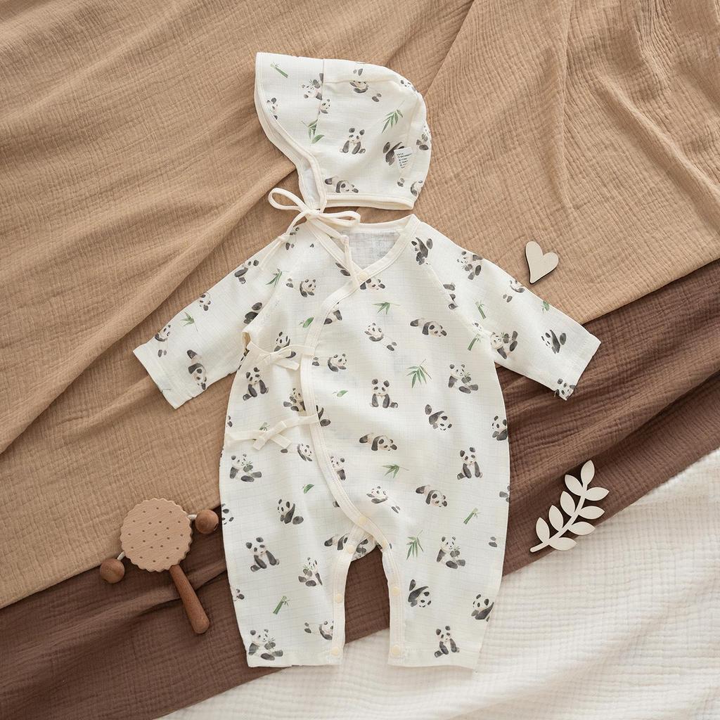 Ultra-Thin Cotton Baby Jumpsuit with Belly Protection & Long Sleeves - Breathable, A-Class for Summer & Air-conditioned Spaces
