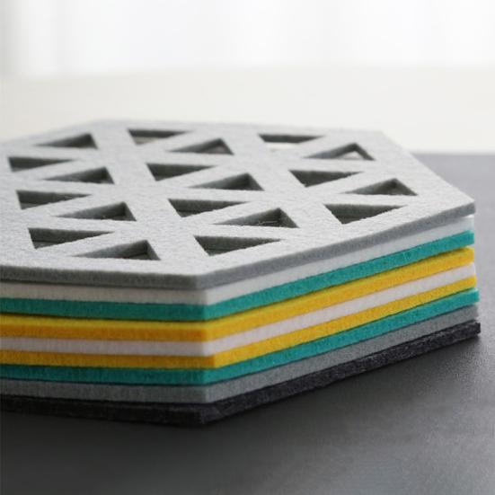 10Pcs Cup Coasters Creative Hexagon Hollow Heat Insulated Home Felt Cup Mat Hot