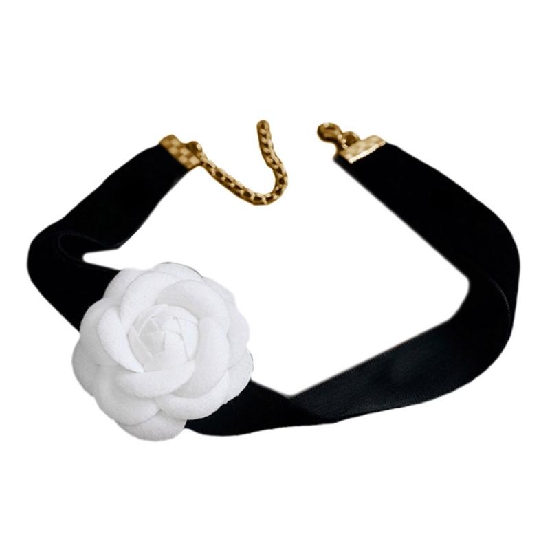 

Элегантное колье-чокер с камелией, браслет, белое цветочное колье-воротник, винтажный бархатный чокер-браслет, модная бижутерия