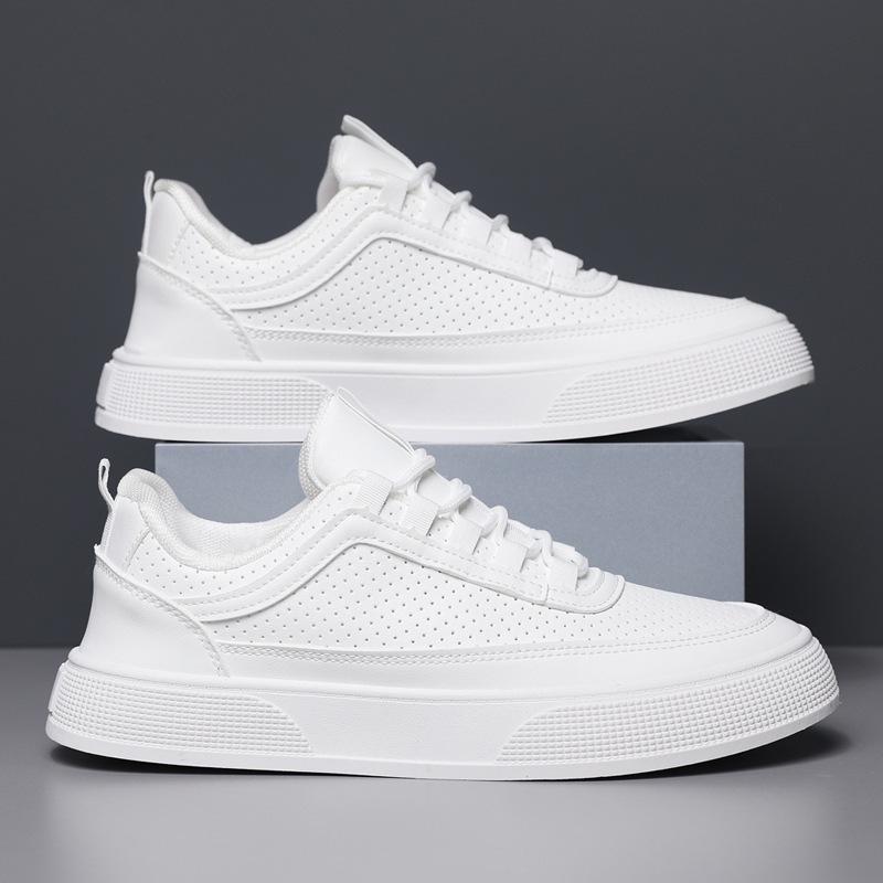 Men s Trendy Non-slip Breathable White Sneakers with Thick Sole for Spring/Summer 43