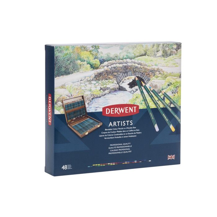 Crayons - DERWENT - Artists' Wooden Box - 48 Pieces - Mixed - Assorted Colors
