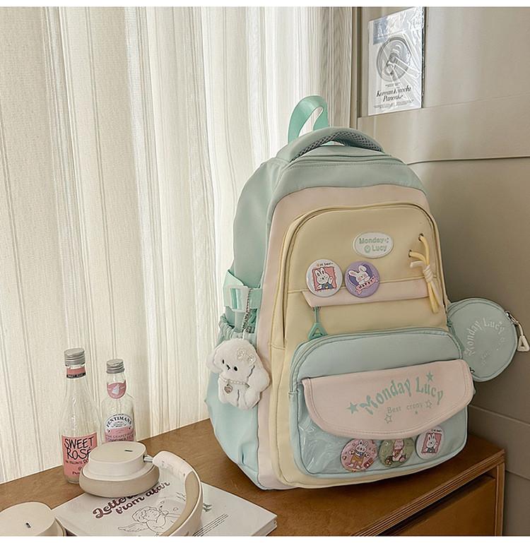 Cute Contrasting Color Backpack With Large Capacity And Letter Design Print