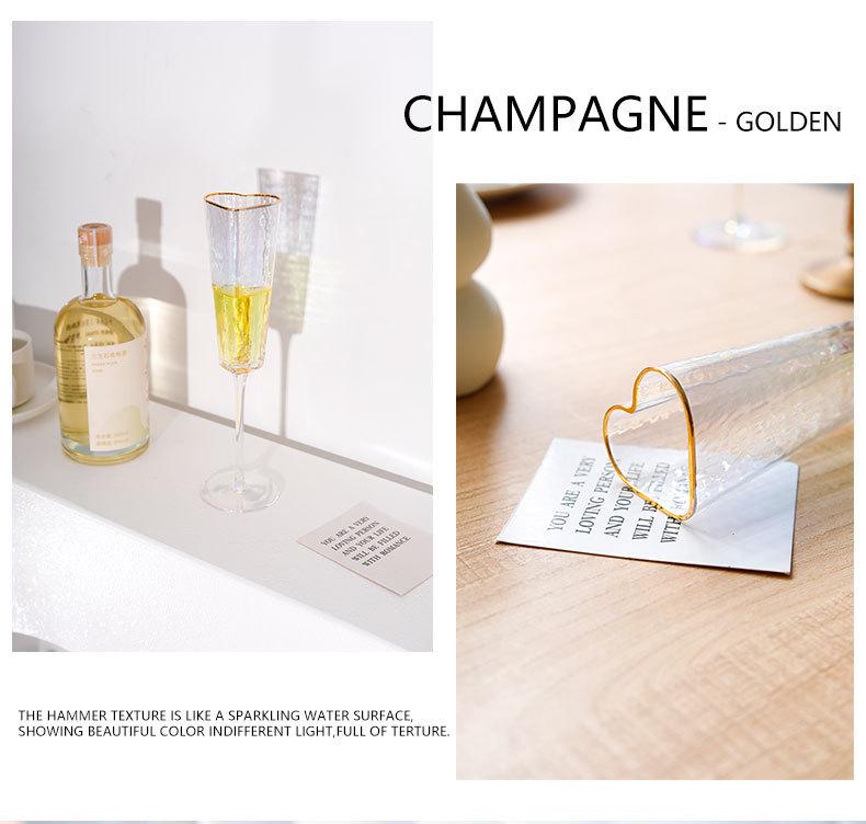 Elegant Hammered Heart-Shaped High-Stemmed Crystal Champagne Glass with Gold-Plated Edge