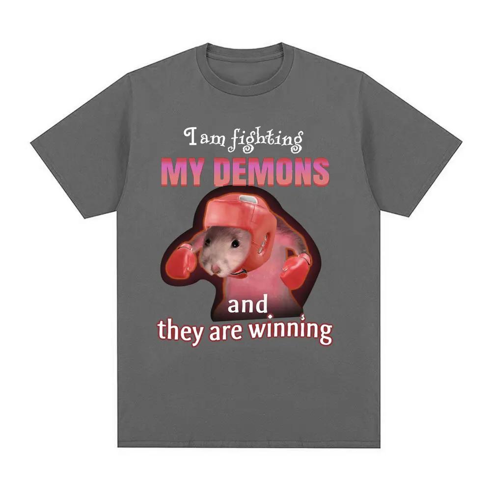 Funny I Am Fighting My Demons and The Are Winning Rat Meme Tshirt Men Fashion Creative T Shirts Short Sleeve Oversized Tshirts