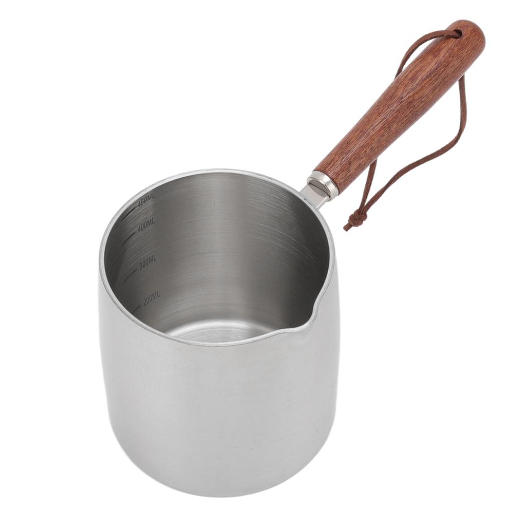 450ML Stainless Steel Butter Warmer Mini Butter Coffee Milk Pot Small Saucepan with Wooden Handle
