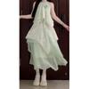 Mint Green Irregular Sleeveless Neck Dress Women's Summer Casual Women's New Temperament Long Dress