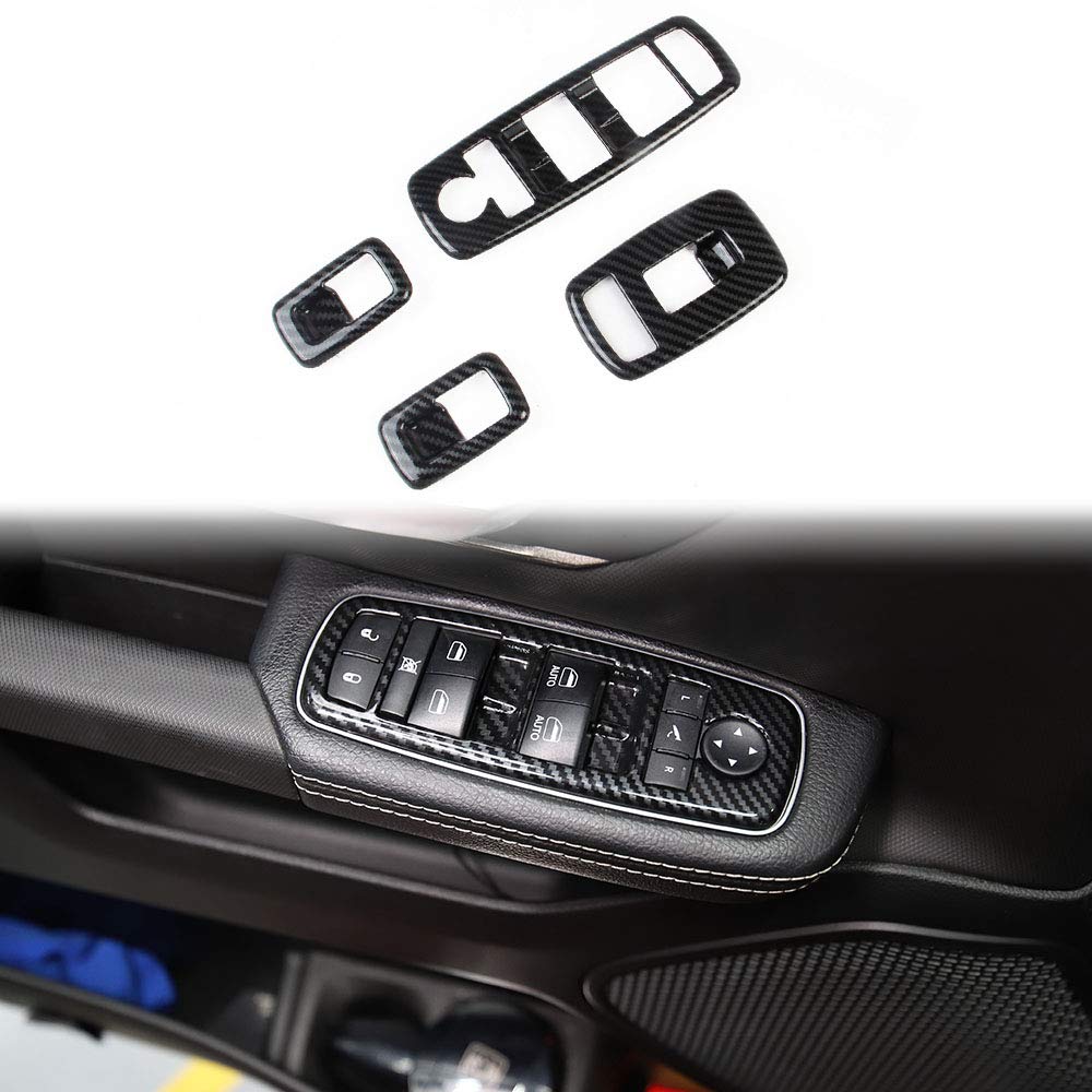 Korlot Carbon Fiber Window Lift Trim Switch Panel Cover Trim for Dodge Ram 2009+