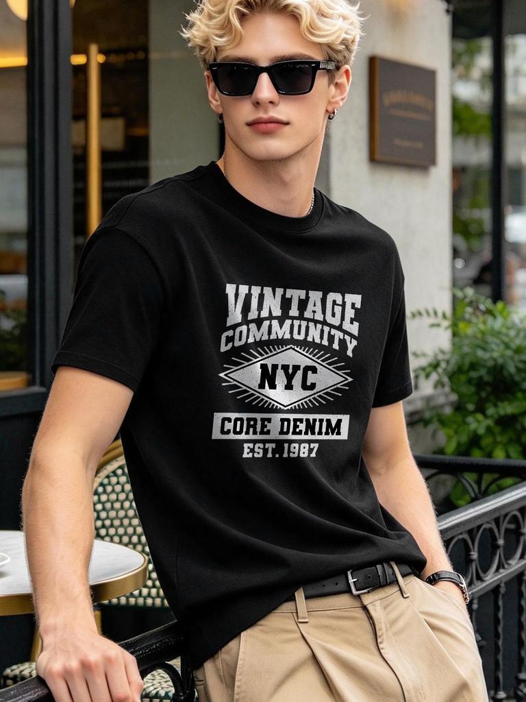 Men Women Vintage Print Casual Tee