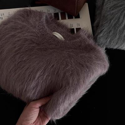 Premium lila Mohairpullover Damen Winter weich wachsig locker lässig Nerz Samt Strickpullover Oberteil dick