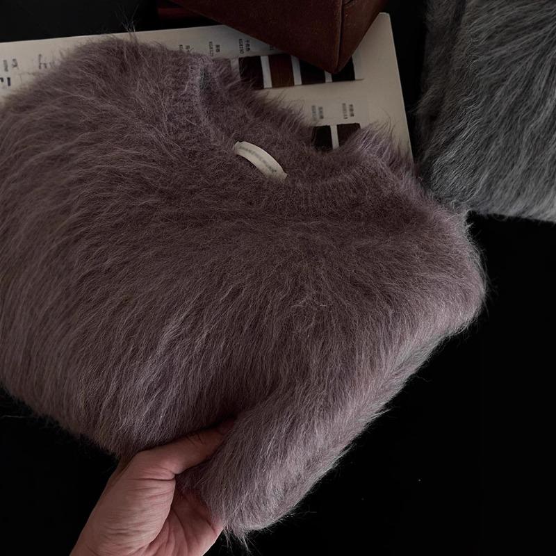 Premium purple mohair sweater women's winter soft waxy loose lazy mink velvet knitted sweater top thick