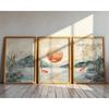 3 Stück Orientalische Koi-Fisch-Wandkunst, Sanfte Tuschemalerei Berg Sonnenuntergang Bambus Lotus Leinwanddrucke, Japandi Wabi Sabi Landschaft Heimdekoration